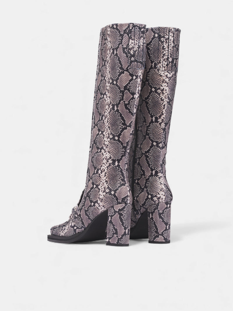 Snakeskin Square Toe Loafer Boots (1077LE02003-GRAY)