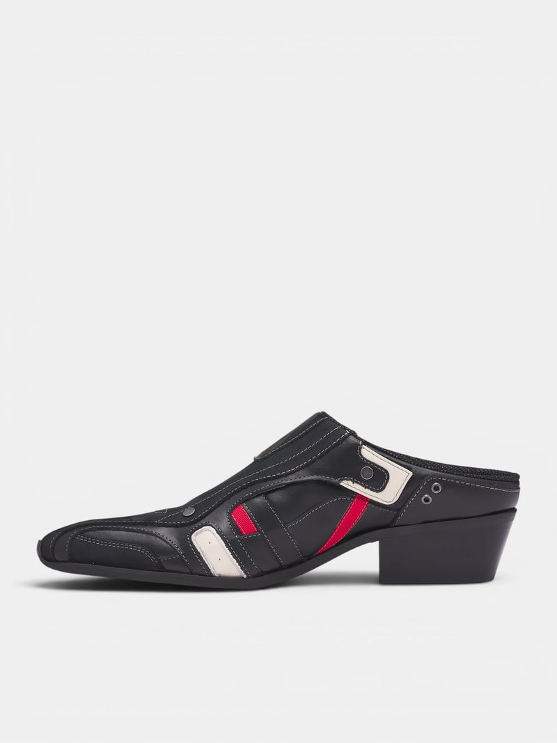 Black Leather Sporty Snout Mules (1086LP35001SO-BLACK)