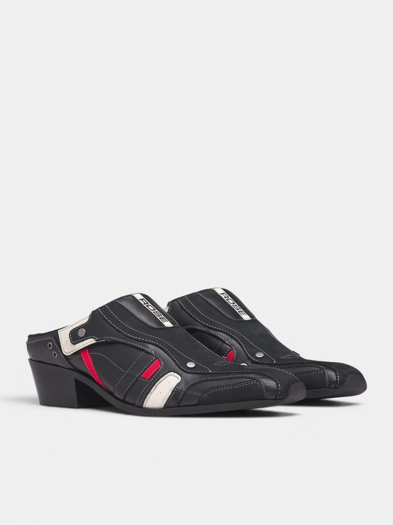 Black Leather Sporty Snout Mules (1086LP35001SO-BLACK)