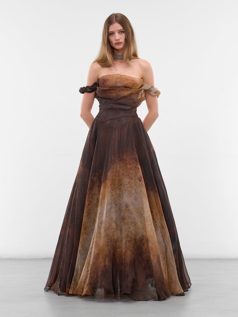 Brown Silk Gradient Maxi Gown (110103A1-W019H-D305-BROWN)