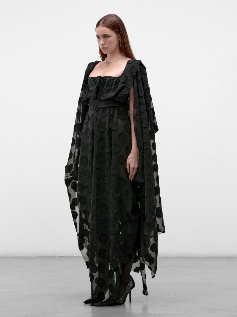 Black Cardigan Wing Dress (110103GI-W01NO- BLACK-POLKA-DO)(