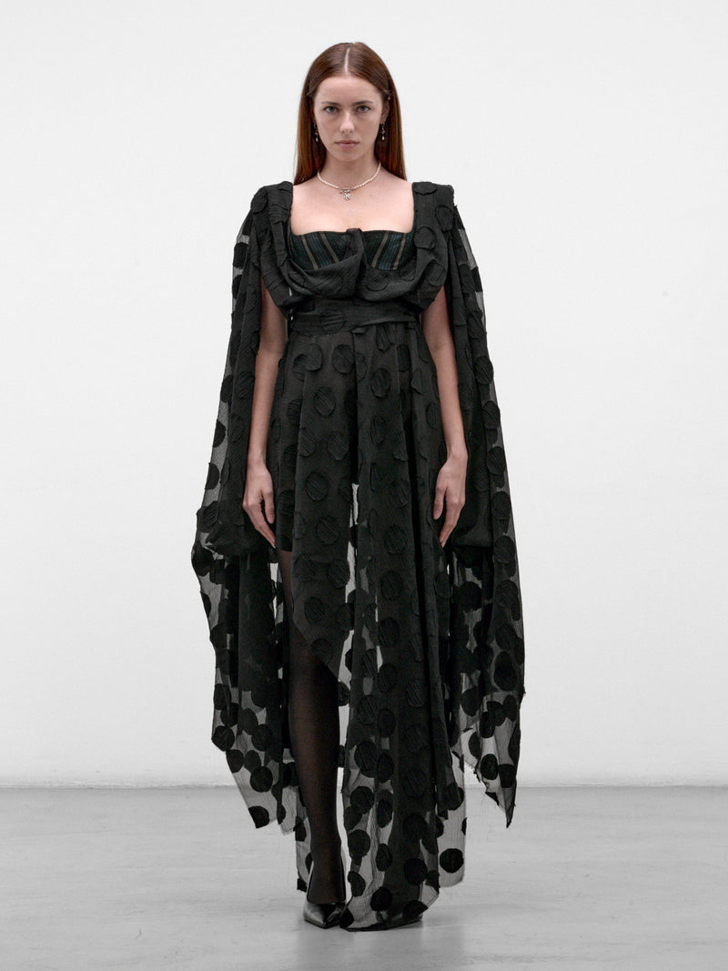 Black Cardigan Wing Dress (110103GI-W01NO- BLACK-POLKA-DO)(
