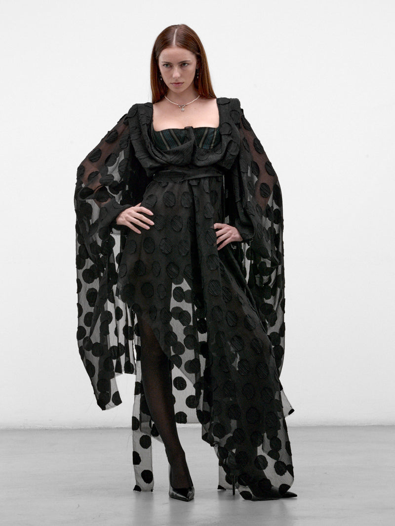 Black Cardigan Wing Dress (110103GI-W01NO- BLACK-POLKA-DO)(