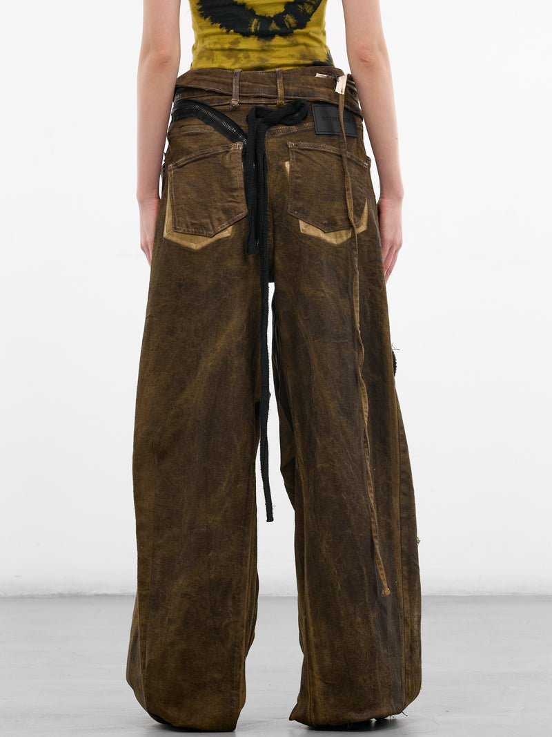 Brown 4D Deconstructed Denim Pants (11020411001-BROWN)