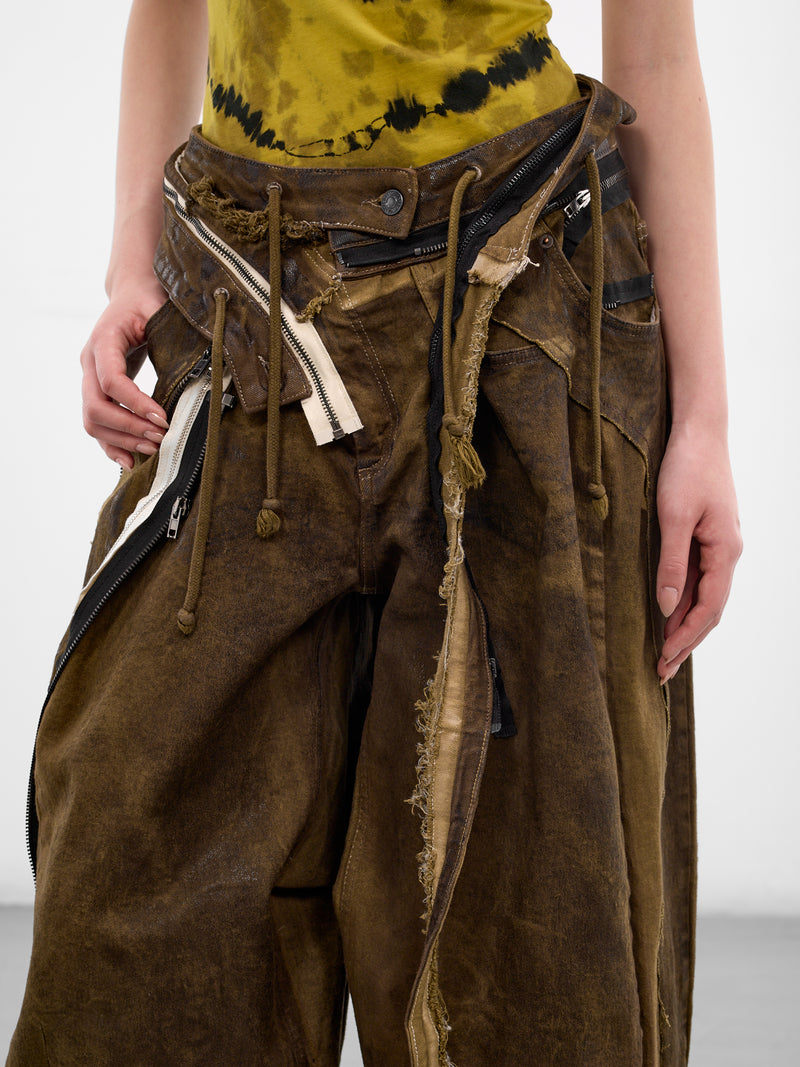 Brown 4D Deconstructed Denim Pants (11020411001-BROWN)