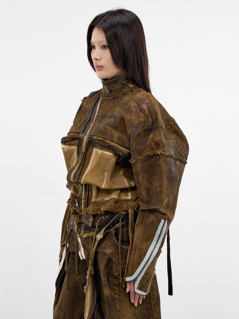 Brown 4D Deconstructed Denim Jacket (11070391001-BROWN)