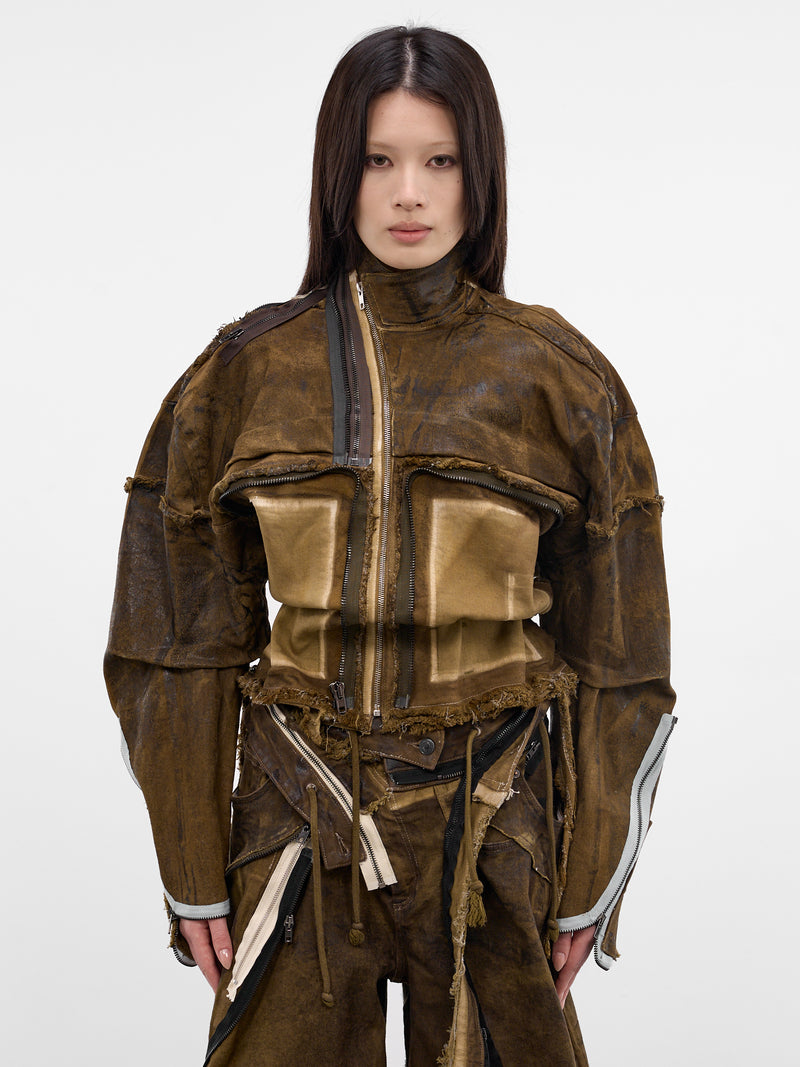 Brown 4D Deconstructed Denim Jacket (11070391001-BROWN)