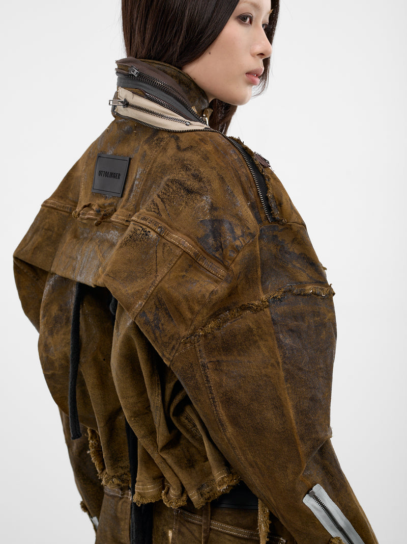 Brown 4D Deconstructed Denim Jacket (11070391001-BROWN)