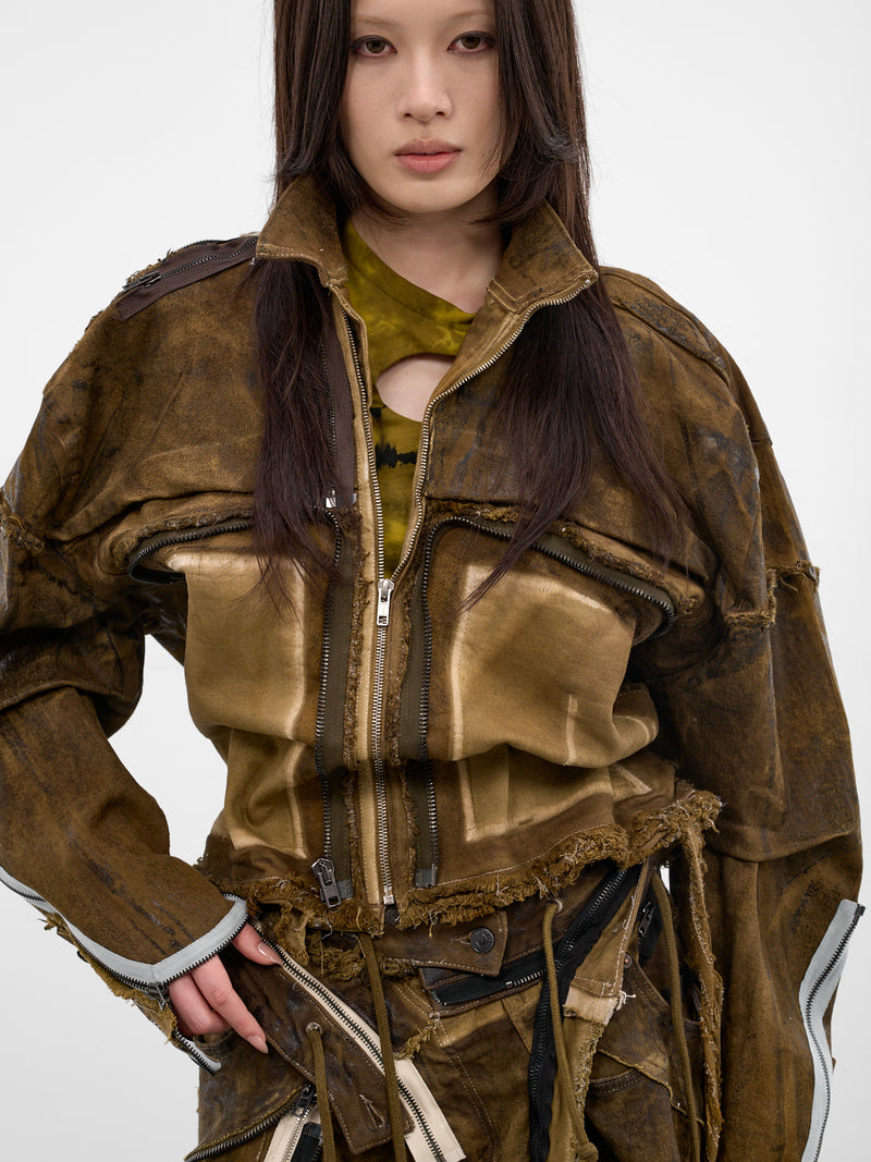 Brown 4D Deconstructed Denim Jacket (11070391001-BROWN)