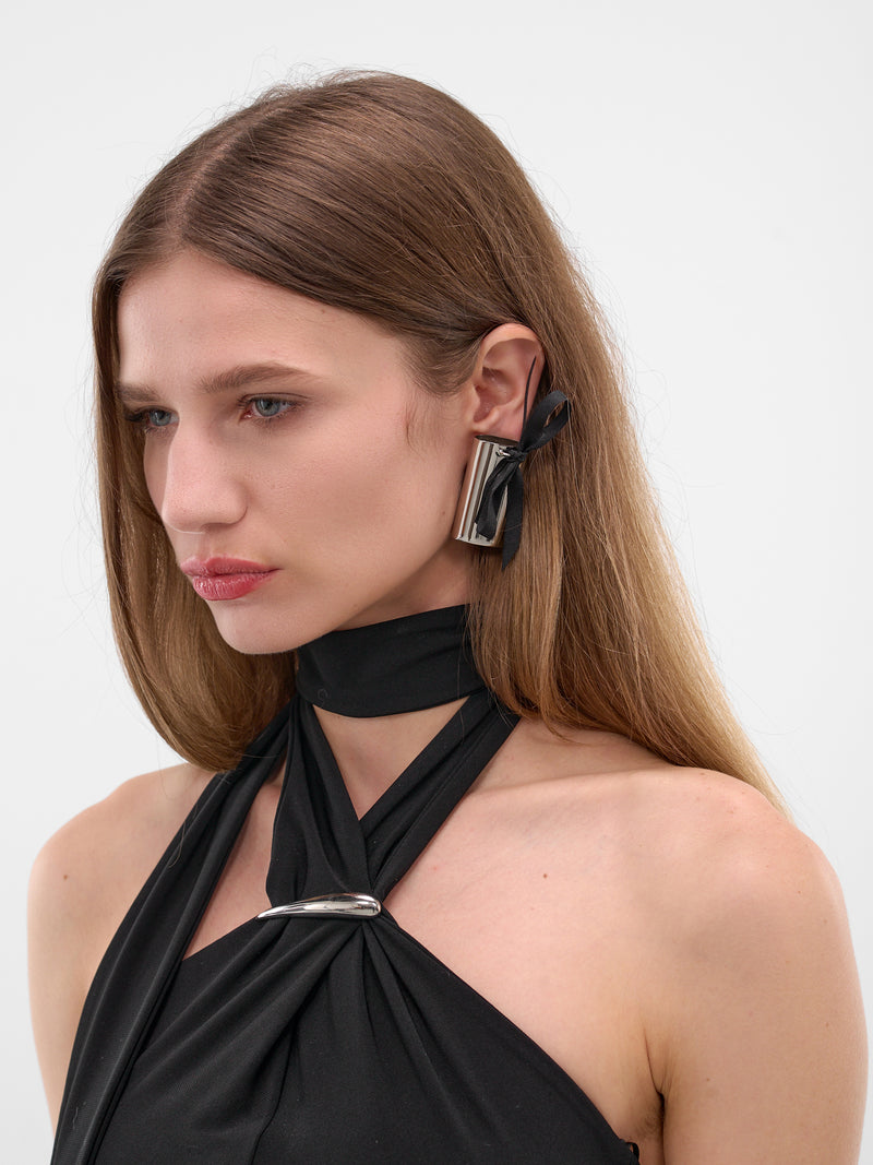 Black 925 Silver Lighter Holder Earrings (JW09-SILVER-BLACK)