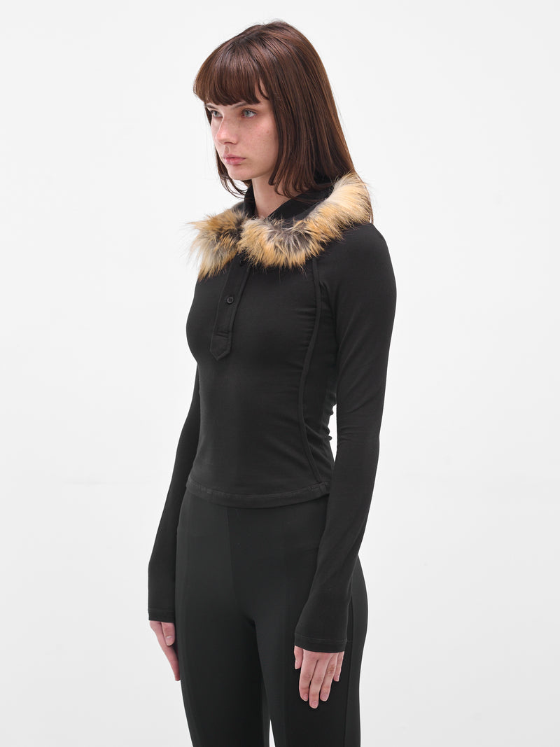 Black Fur Trim Polo Shirt (115104711501-BLACK)