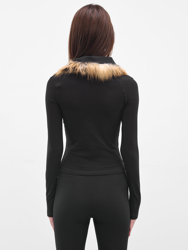 Black Fur Trim Polo Shirt (115104711501-BLACK)