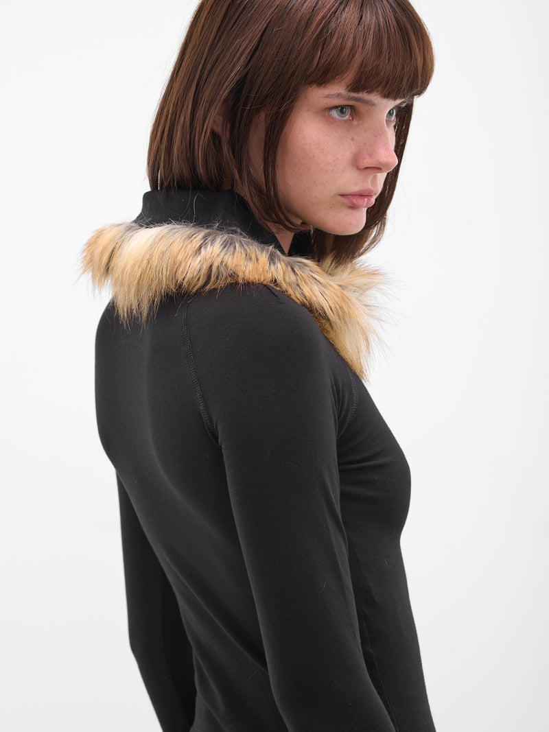 Black Fur Trim Polo Shirt (115104711501-BLACK)
