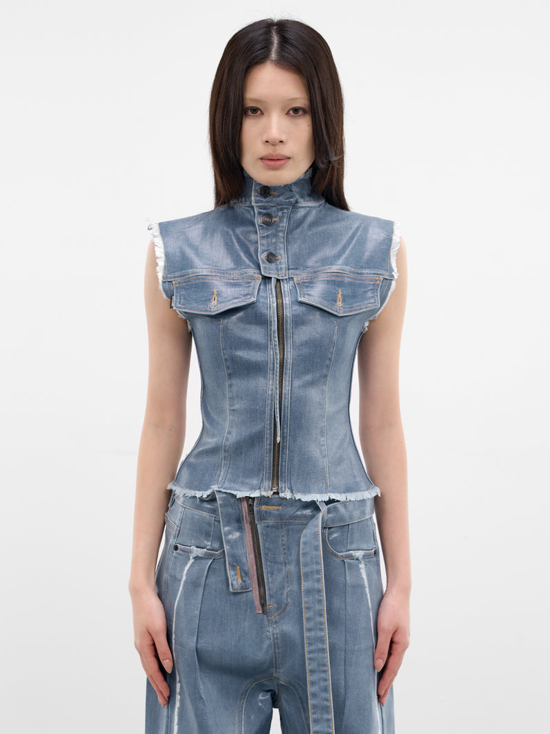 Blue Glazed Denim Sleeveless Top (11710761702-BLUE)