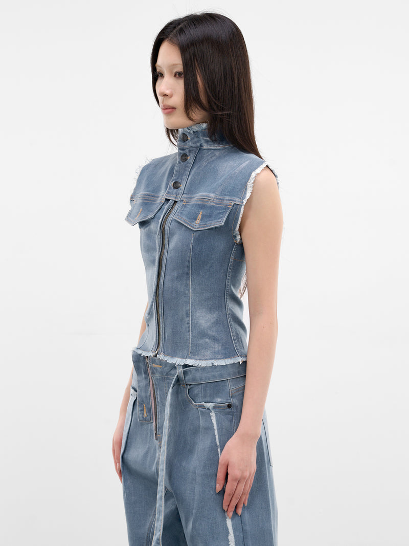 Blue Glazed Denim Sleeveless Top (11710761702-BLUE)