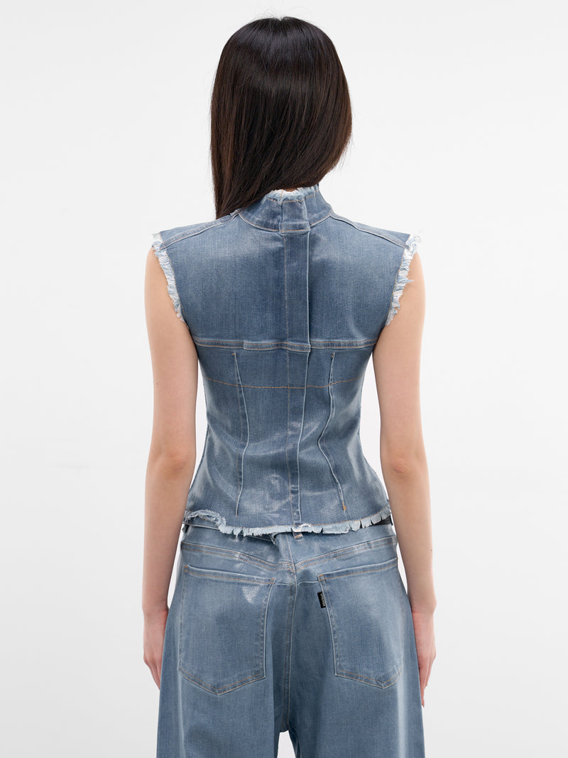 Blue Glazed Denim Sleeveless Top (11710761702-BLUE)