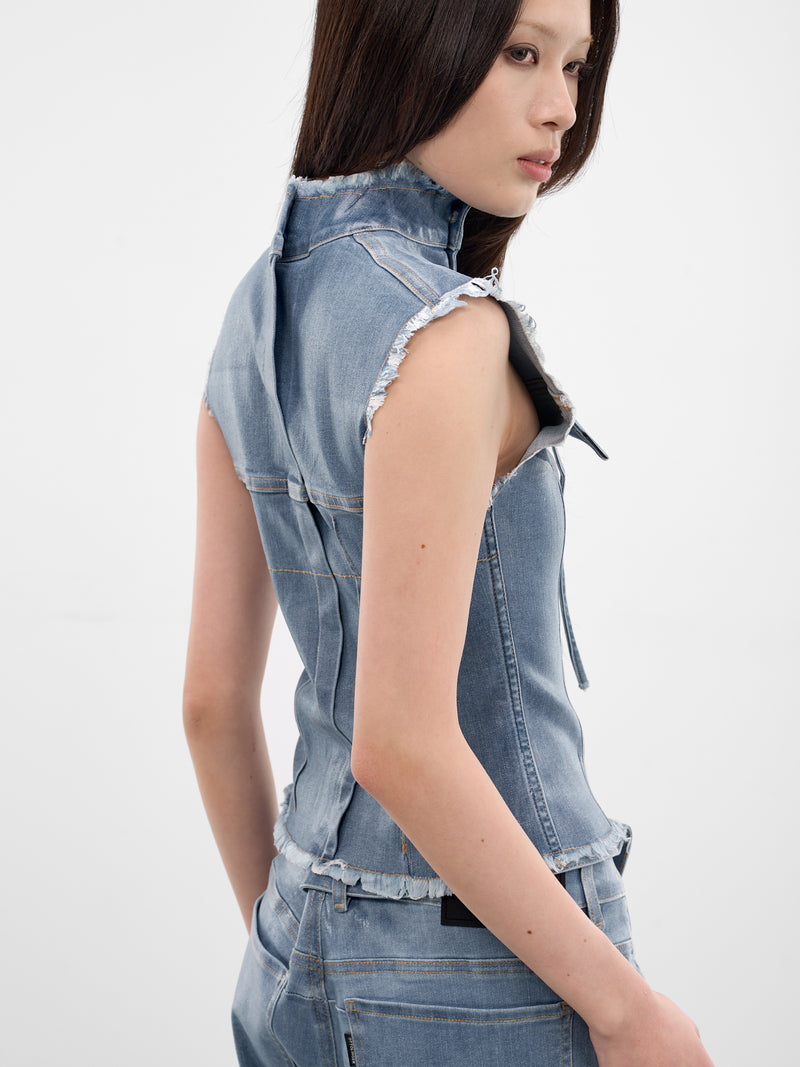 Blue Glazed Denim Sleeveless Top (11710761702-BLUE)