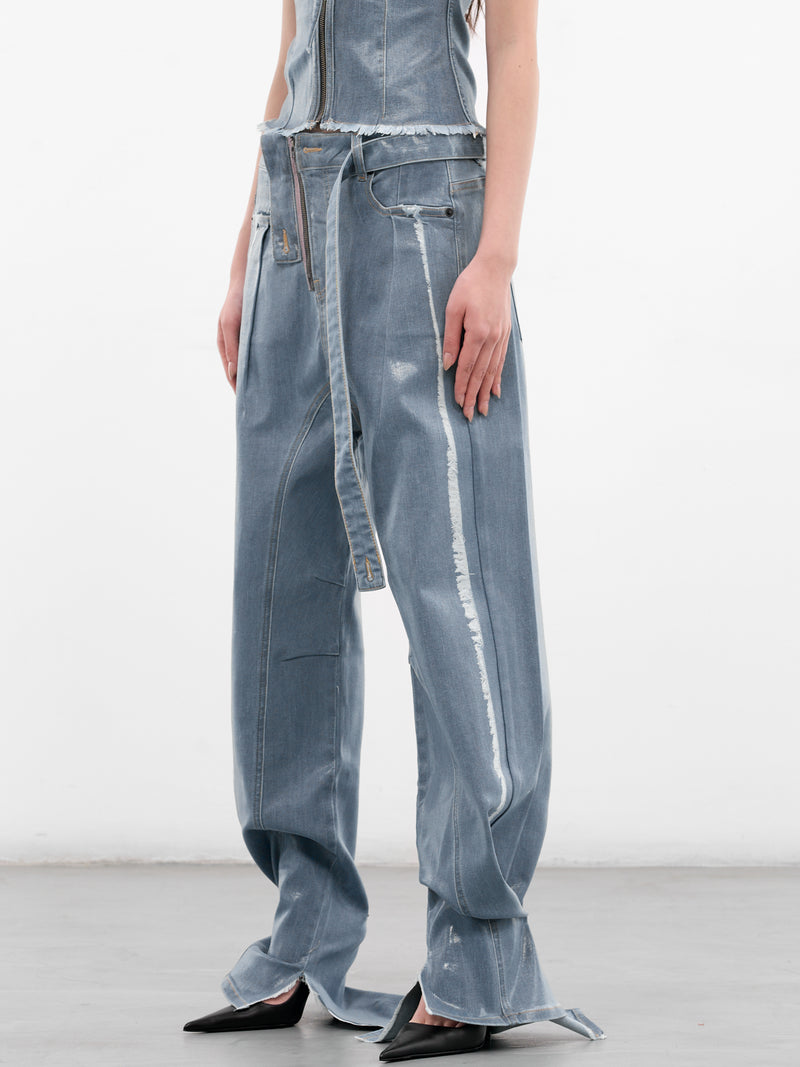 Blue Glazed Denim Deconstructed Jeans (11720381702-BLUE)