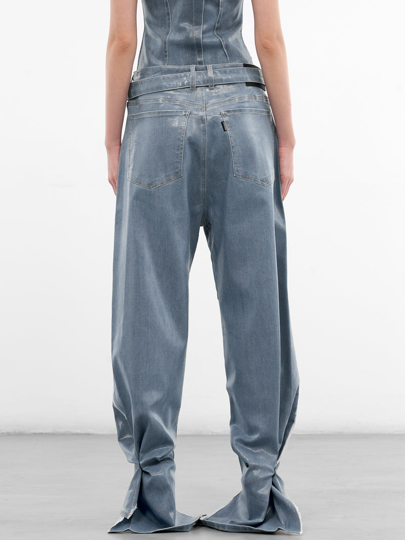 Blue Glazed Denim Deconstructed Jeans (11720381702-BLUE)