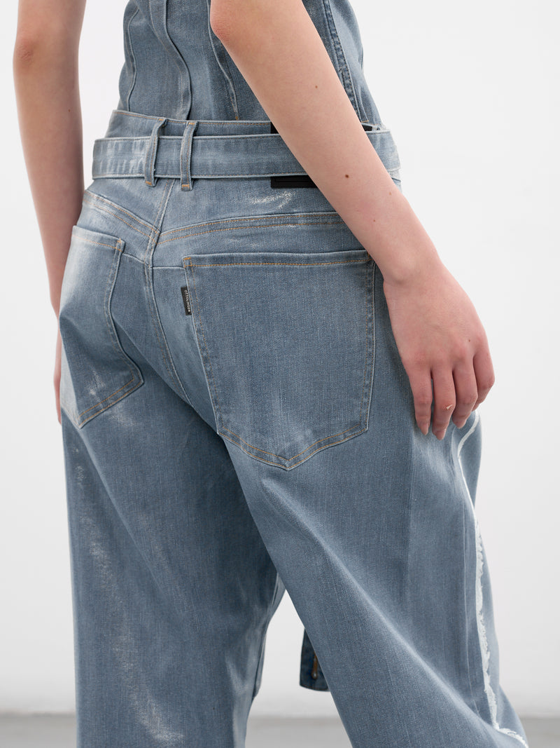 Blue Glazed Denim Deconstructed Jeans (11720381702-BLUE)