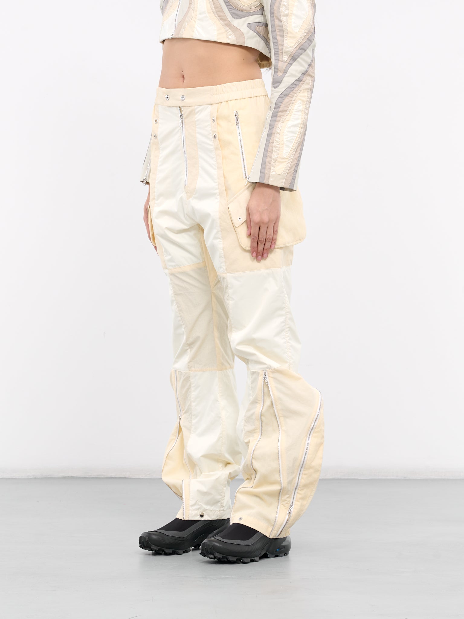 Nylon Tech Check Trousers (12002-CREAM)