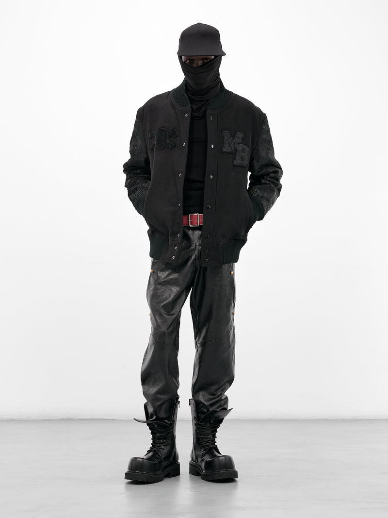 Black Leather Rivet Tailored Trousers (MBS3-TRS-ARC-BLACK)