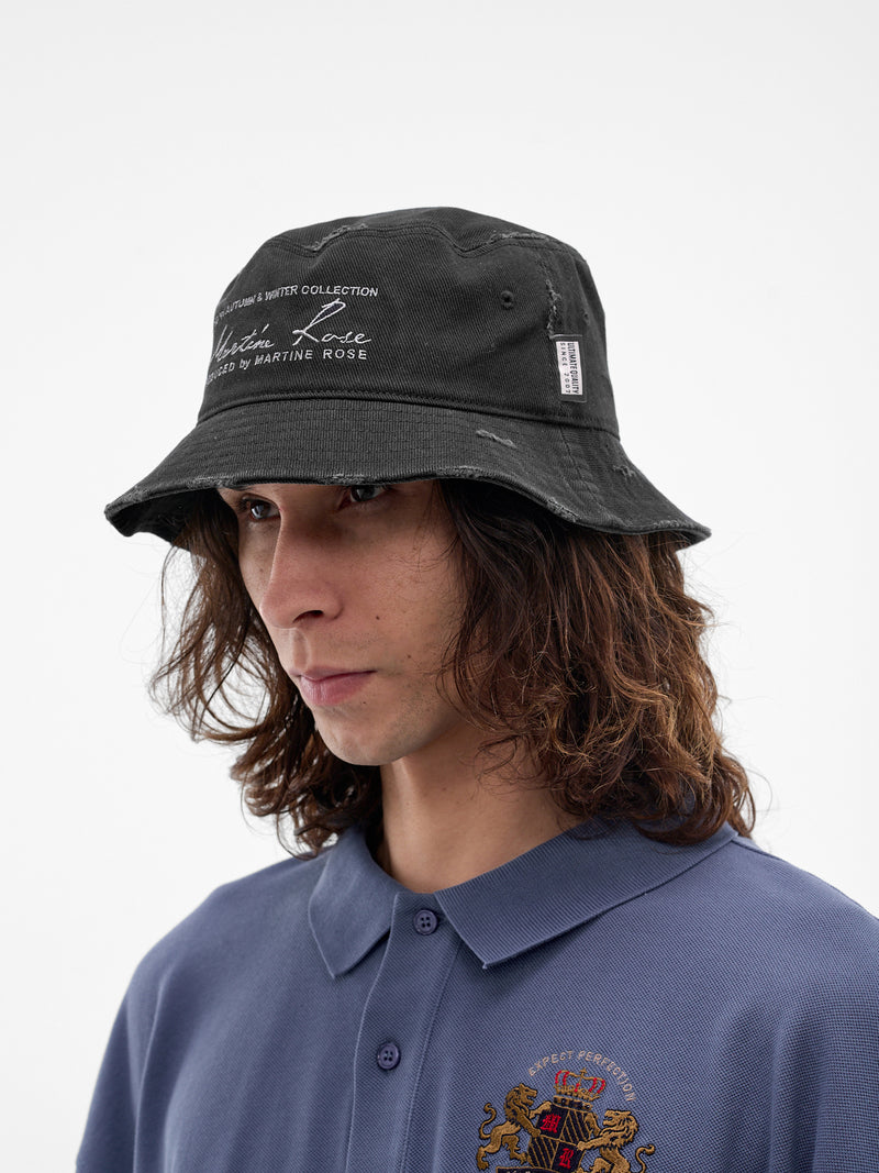 Black Distressed Bucket Hat (1224WP13002-BLACK)