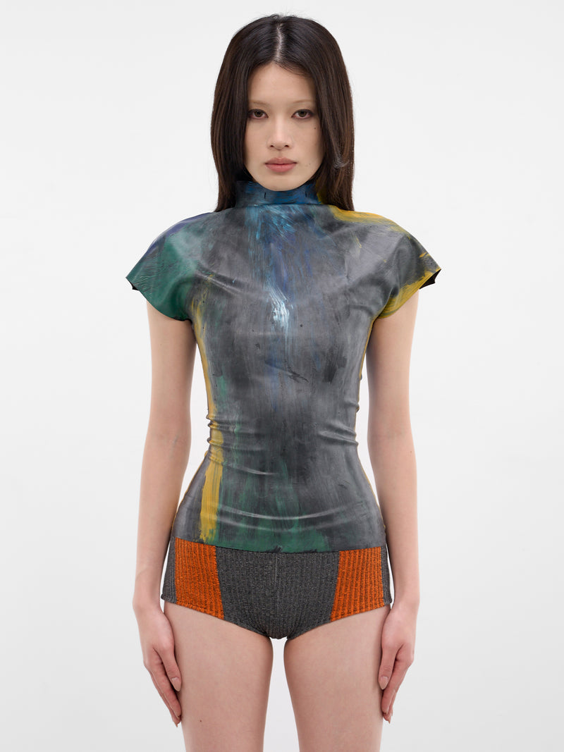 Abstract Painted Muse Stretch Top (12410863001-BLACK-MULTI)