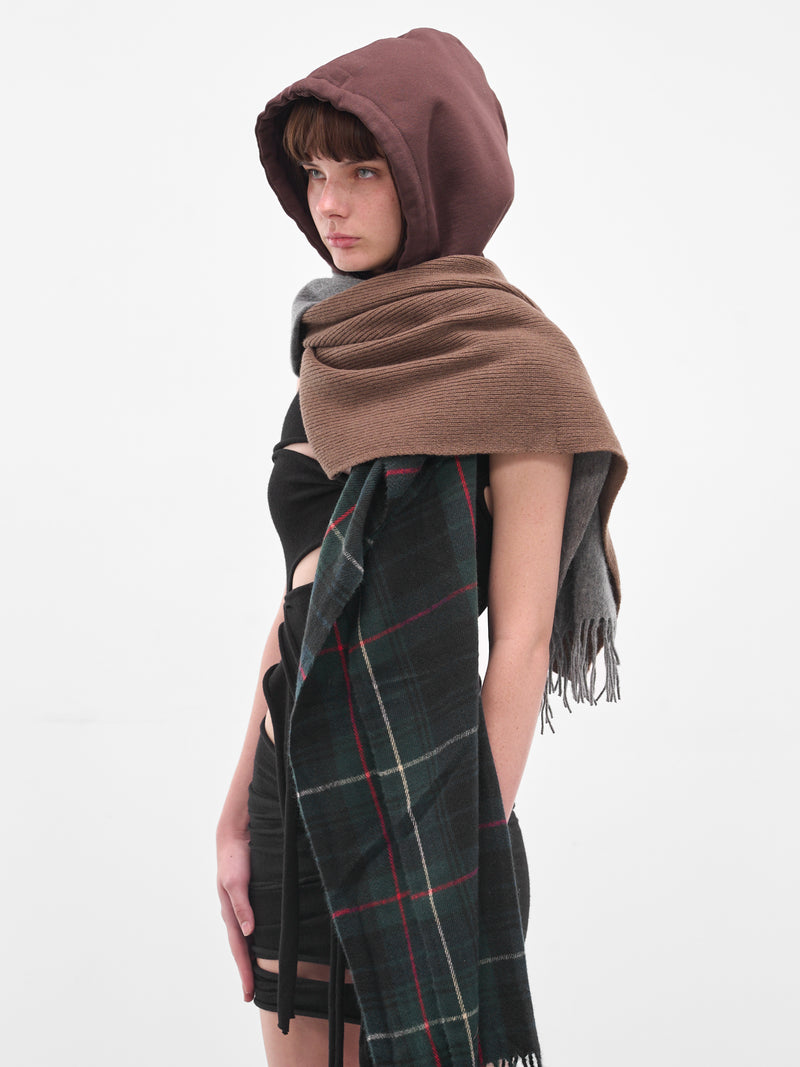 Brown Deconstructed Hoodie Scarf (12990282801-BROWN-GREY)