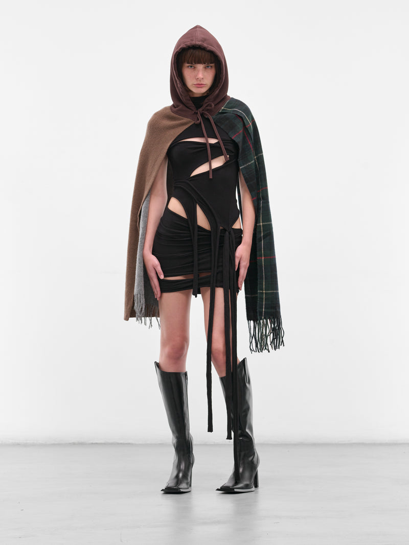Brown Deconstructed Hoodie Scarf (12990282801-BROWN-GREY)