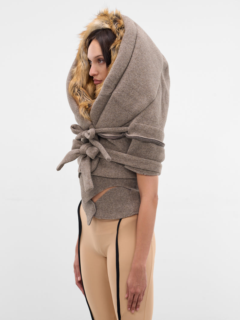 Gray Super Furry Hood Shawl (12990332801-GREY)
