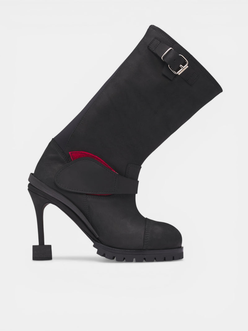 Black Doorstopper Curved Biker Boots (13190043101-BLK)