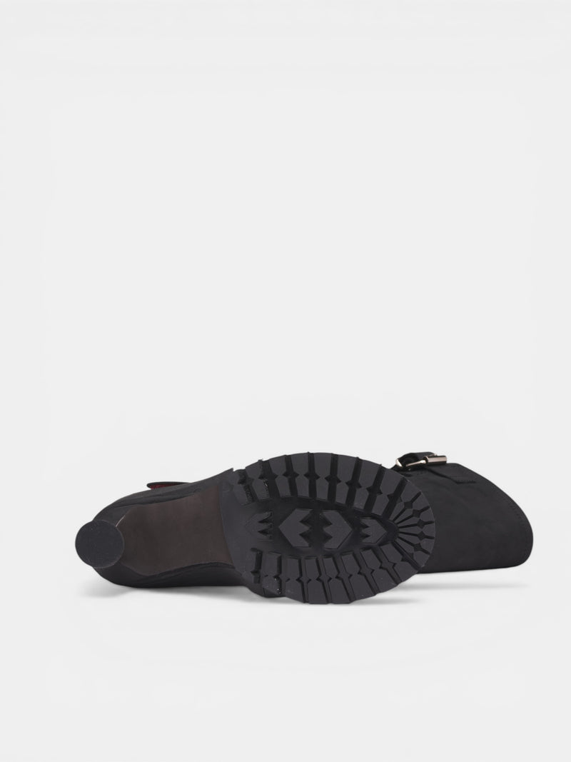 Black Doorstopper Curved Biker Boots (13190043101-BLK)