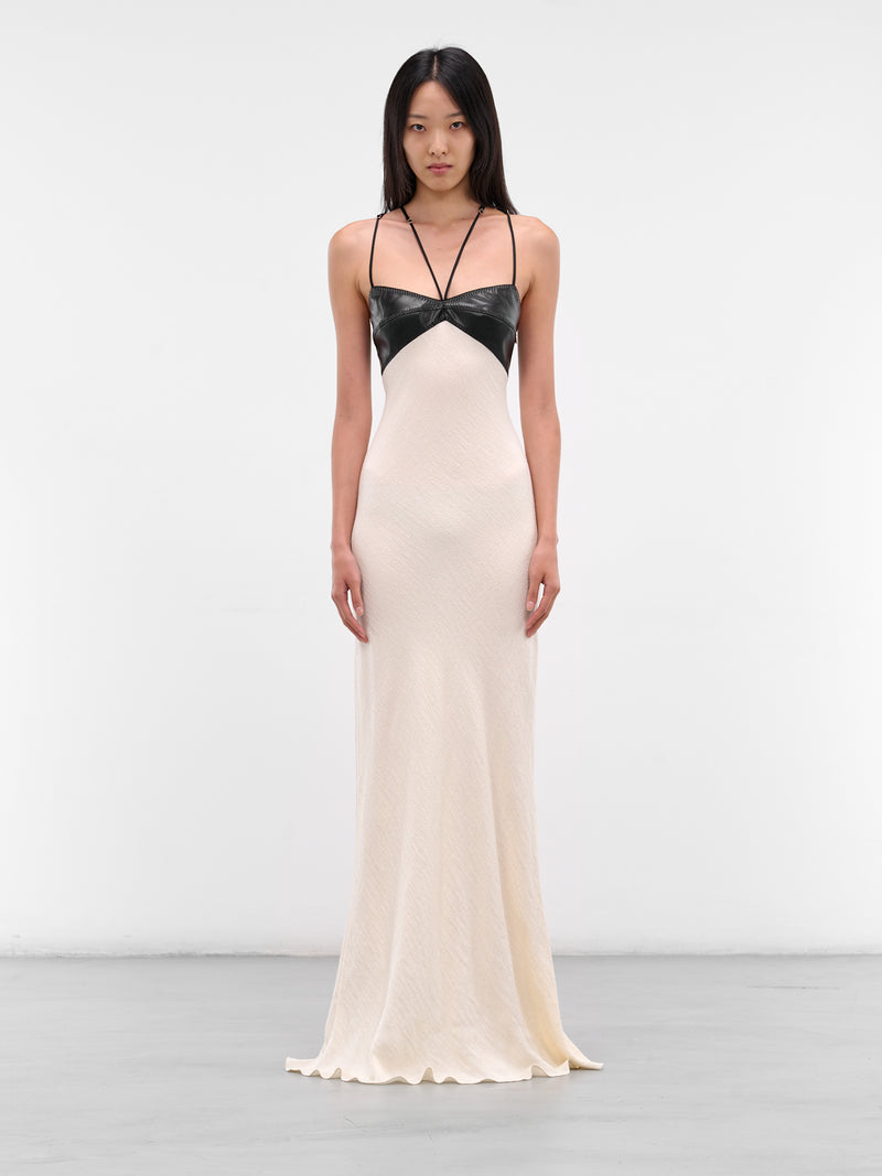 White Contrast Bust Maxi Gown (14-BLACK-WHITE)