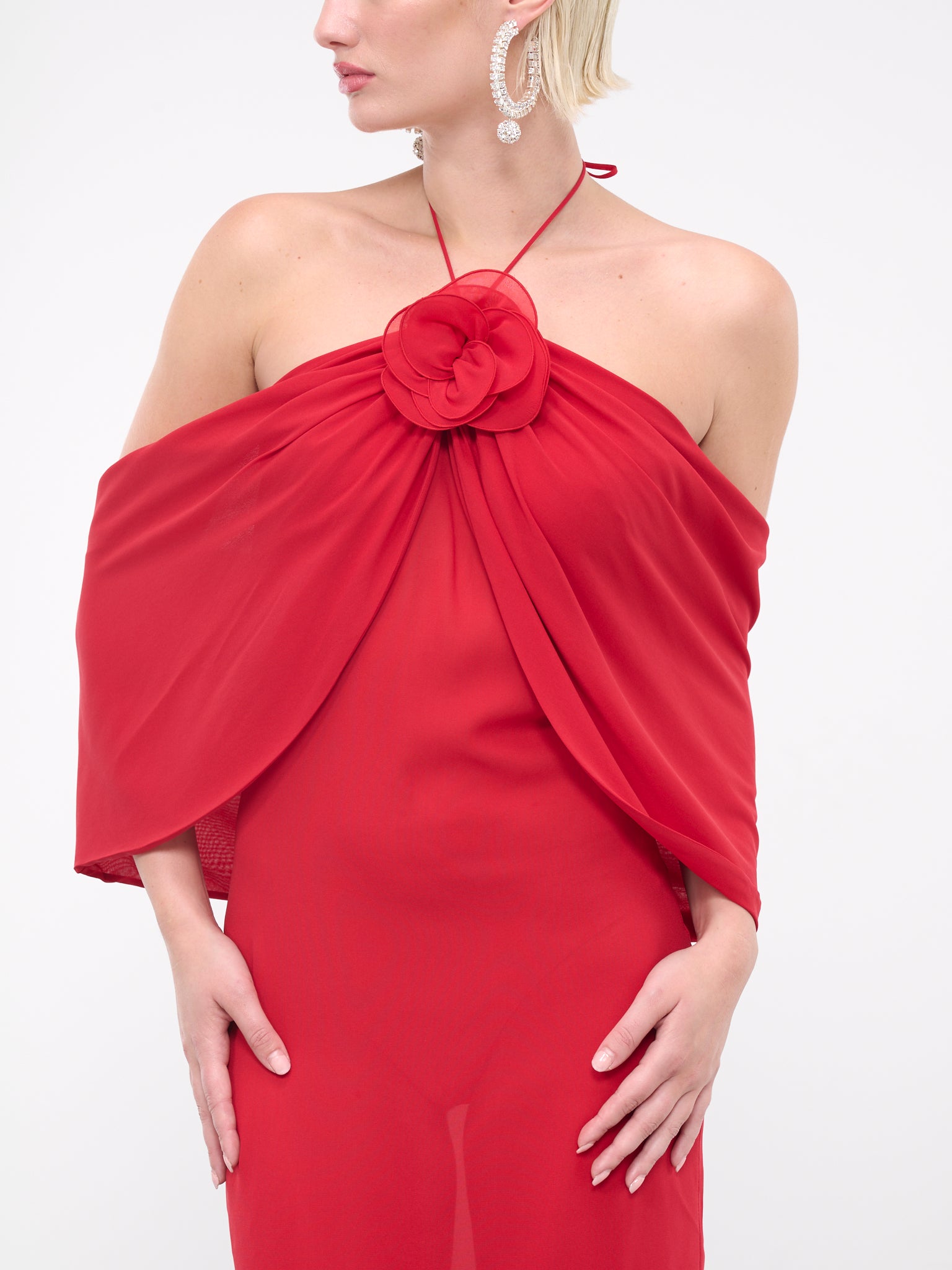Rose Appliqué Wrap Dress (15-RED)