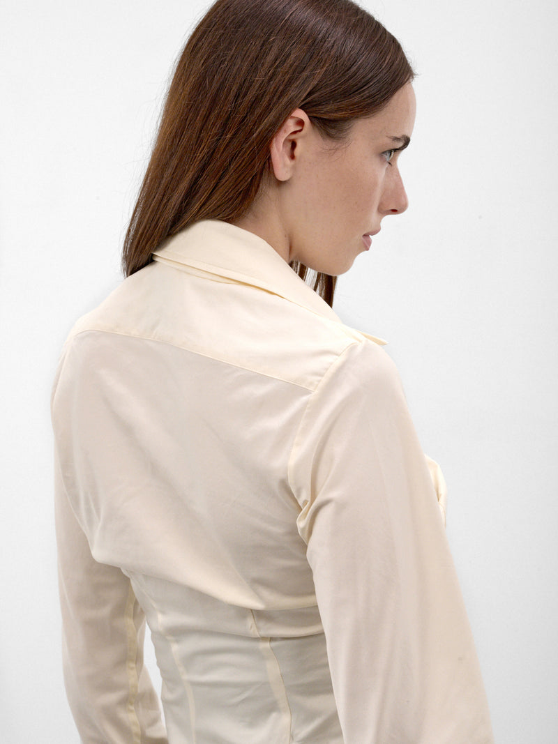 Asymmetric Ruched Long Sleeve Shirt (1501000C-W01JP-STONE)