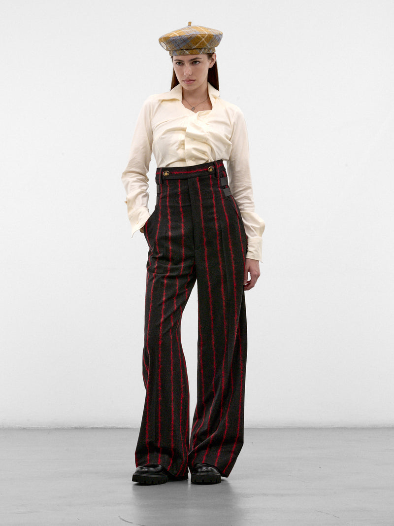 Striped High Waist Wide Trousers (1F01001M-W01NF-CHARCOAL-RED)