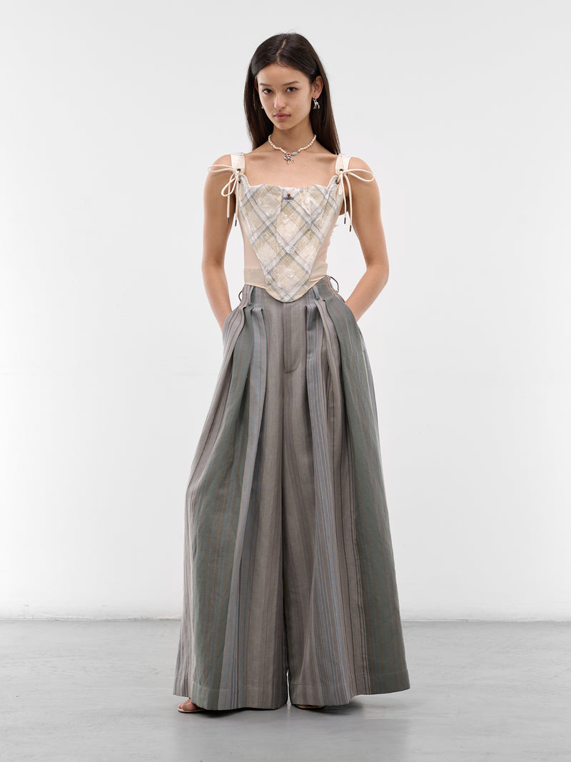 Gray Linen-Wool Bag Trousers (1F01001F-W01EO-SAGE-CAMEL)