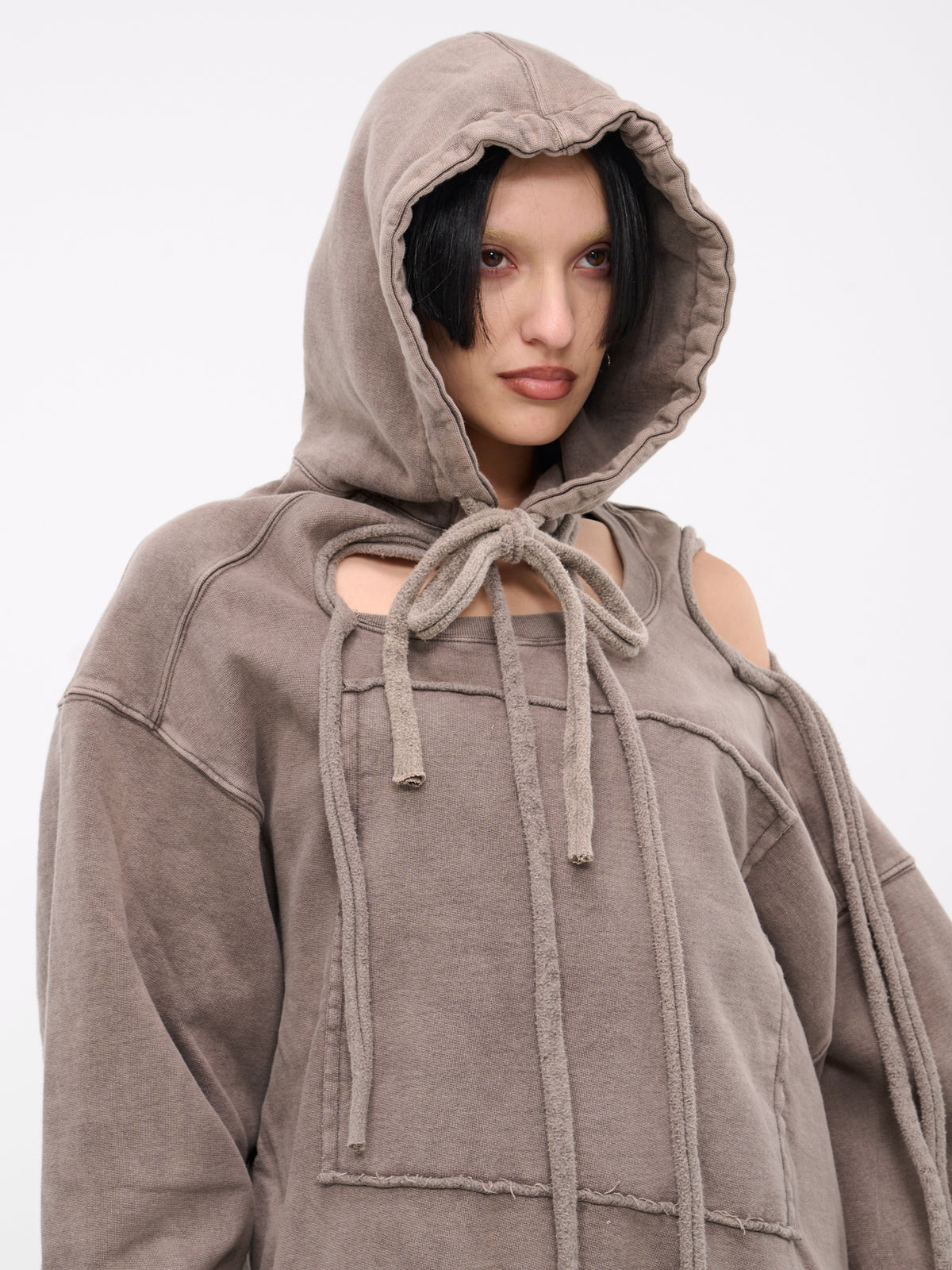 Deconstructed Cut-Out Hoodie (1503904-LIGHT-BROWN)