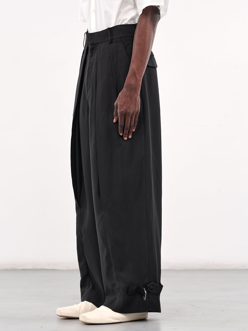 Rayon Doeskin Slit Wide Pants (1525105013-BLACK)