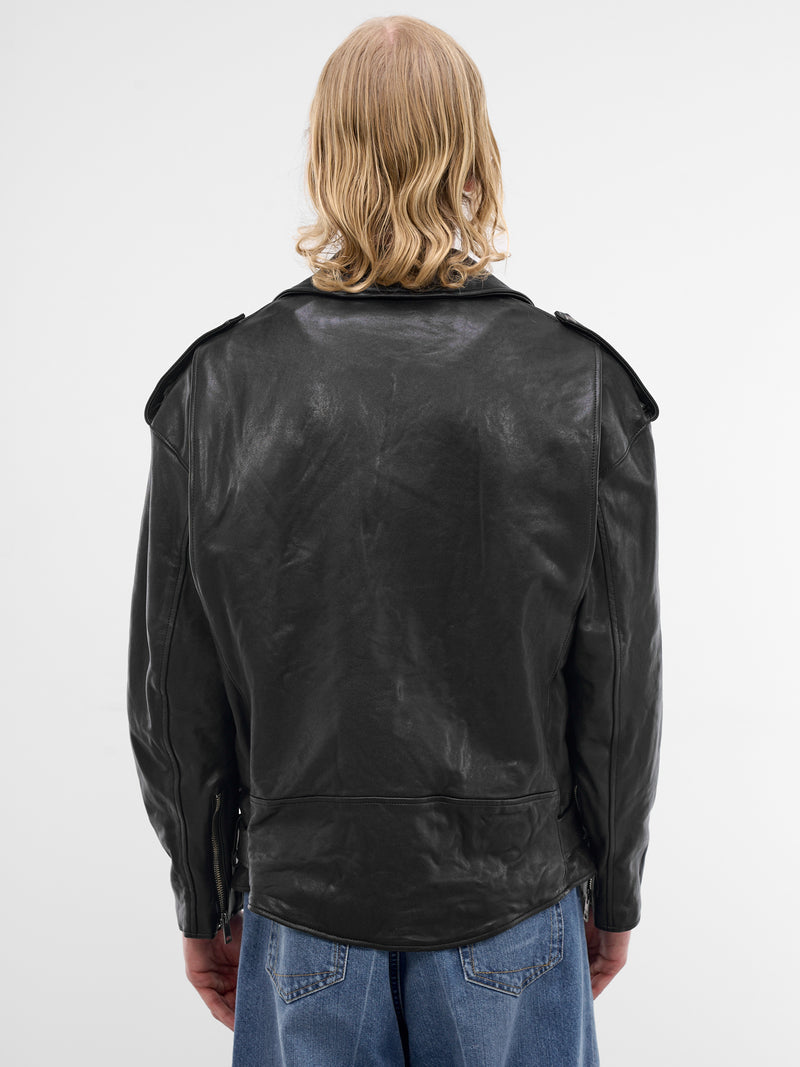 Shrunken Leather Double-Rider Jacket (1626402004-BLACK)