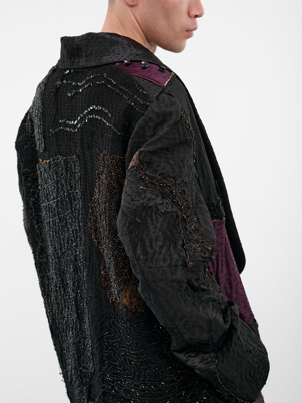 Black Patchwork Silk Finito Coat (170181-DARK)