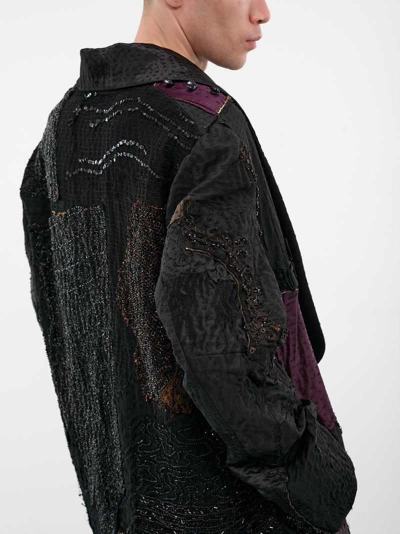 Black Patchwork Silk Finito Coat (170181-DARK)