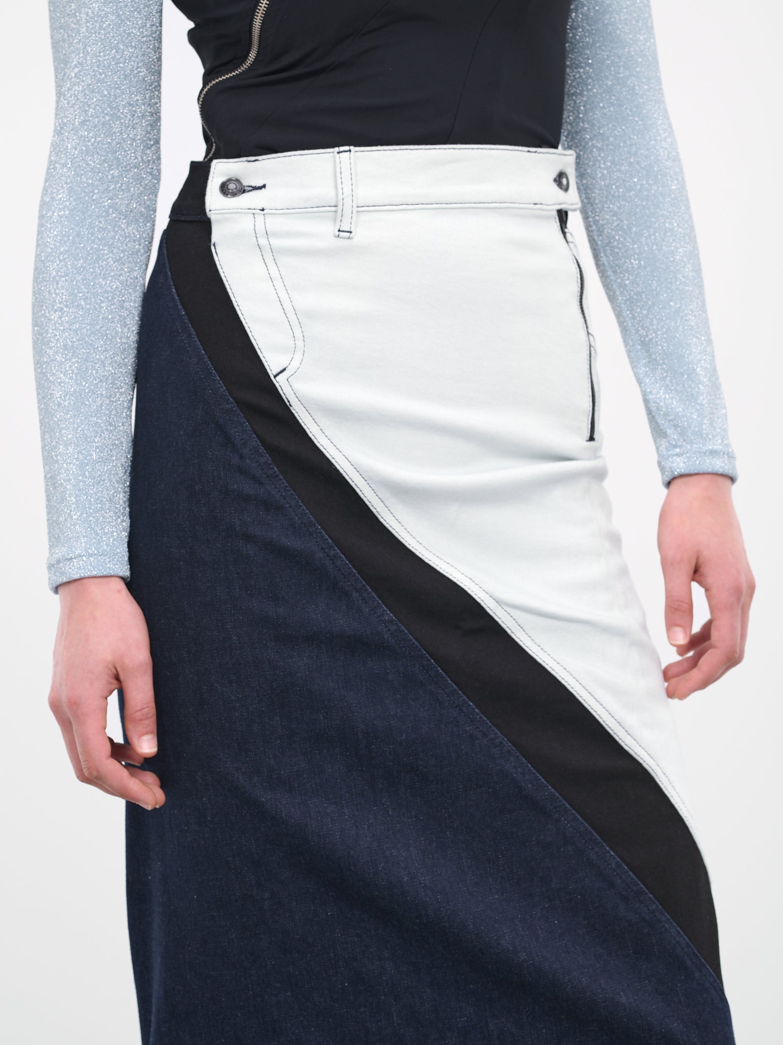 Multi-Line Denim Skirt (1702111-MULTICOLOR)