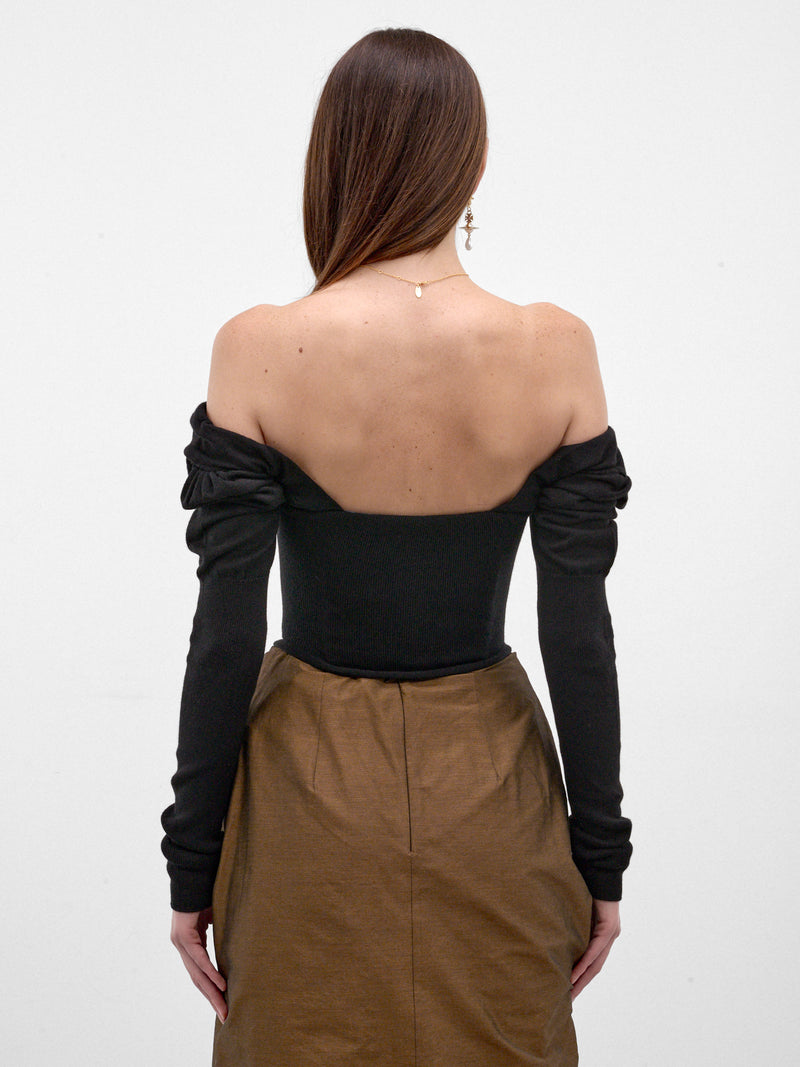 Black Wool Off-Shoulder Corset Top (1803002V-Y001V-BLACK)