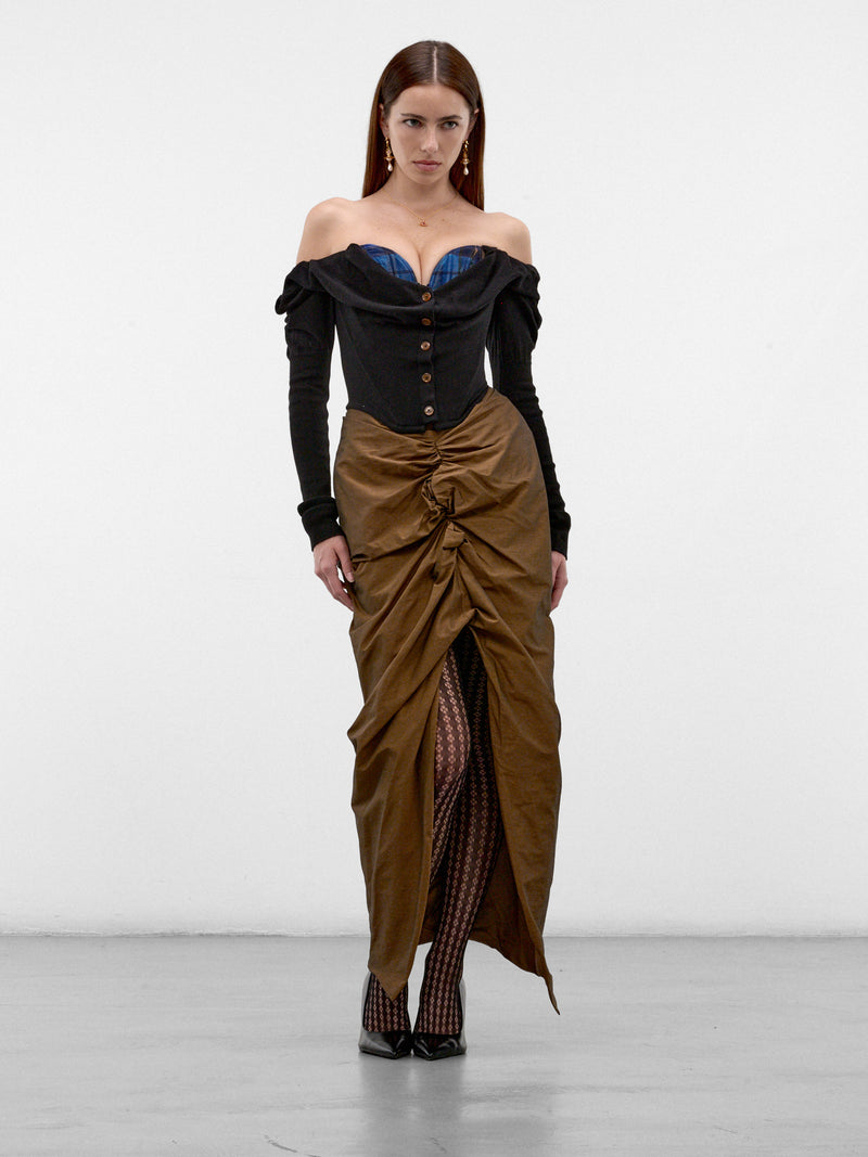 Black Wool Off-Shoulder Corset Top (1803002V-Y001V-BLACK)