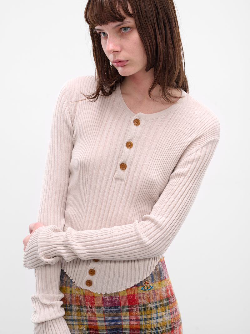 Beige Tegan Cashmere Knit Top (1803006G-Y003M-A402-DUSTY-WHIT)