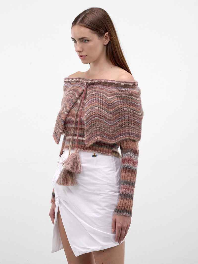 Off-Should Cape Cropped Knit Sweater (1803008R-Y005C-MULTI)