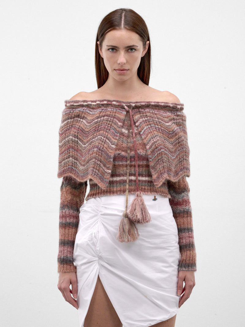 Off-Should Cape Cropped Knit Sweater (1803008R-Y005C-MULTI)