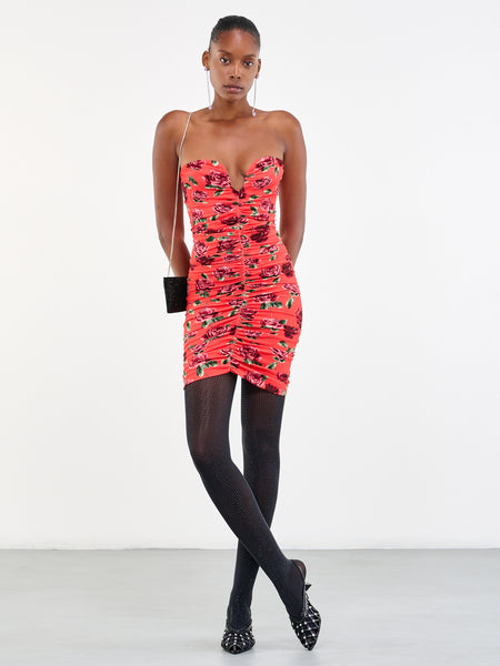 【Magda Butrym】 Ruchedジャージミニドレス Polka-dots ruched silk-blend minidress in white - Magda